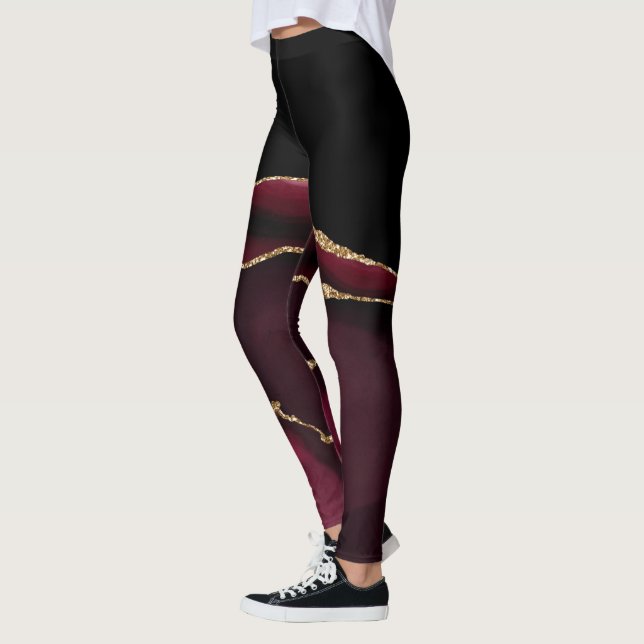 Marble Agate Chic Black Lila Gold Glitzer Leggings (Links)