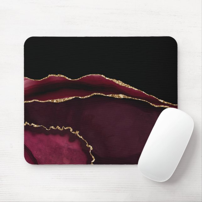 Marble Agate Chic Black Lila Gold Glitzer Mousepad (Mit Mouse)