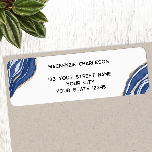 Marble Agate Geode Blue Rücksendeadresse (Blue and white agate marble geode return address label)