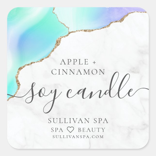 Marble Agate Gold Foil Soy Candle Label Quadratischer Aufkleber (Vorderseite)