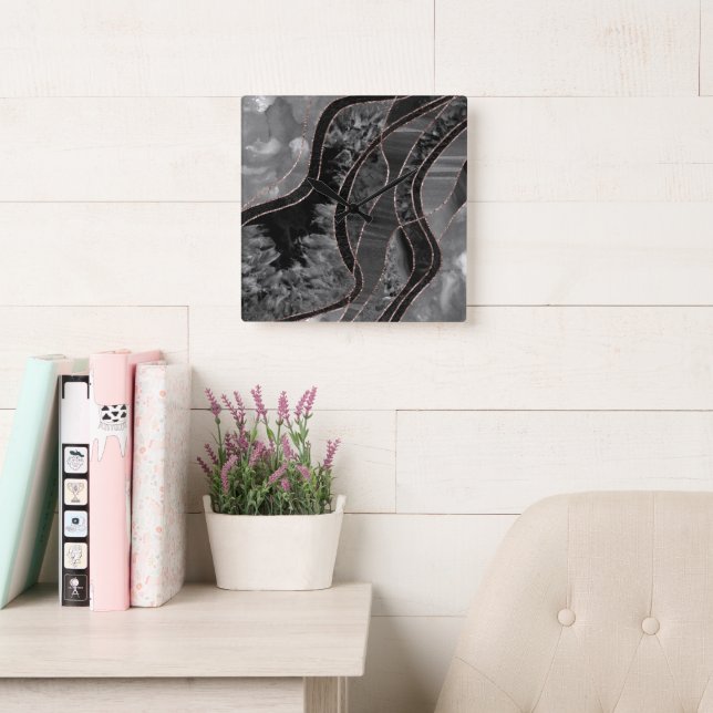 Marble Agate Gold Glam 12 Quadratische Wanduhr (Lesesaal)