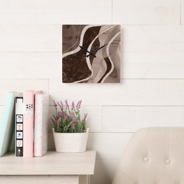 Marble Agate Gold Glam 5 Quadratische Wanduhr (Lesesaal)