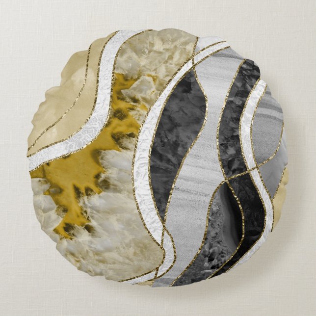 Marble Agate Gold Glam 7 Rundes Kissen (Vorderseite)