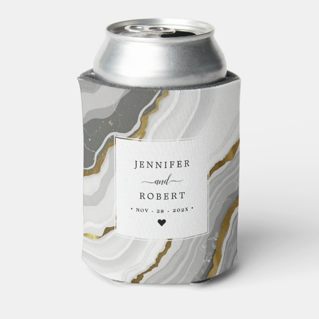 Marble Agate Gold Glitzer Monogram Wedding Names Dosenkühler (Kanne Rückseite)