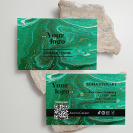 Marble Agate Green Gold Glitzer Instagram Qr Code Visitenkarte