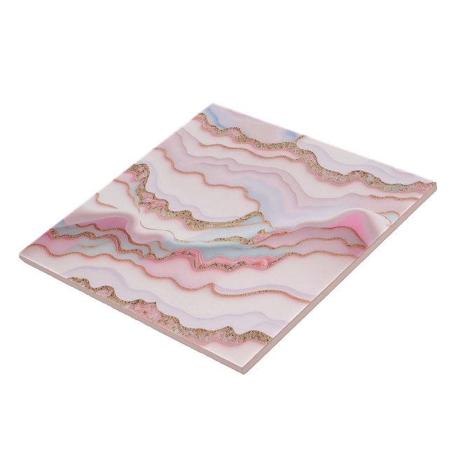 Marble Agate Modern Blue Pink Gold Collection Fliese (Seite)