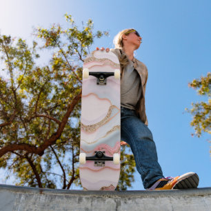 Marble Agate Modern Blue Pink Gold Collection Skateboard
