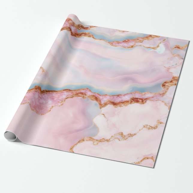 Marble Agate Trendy Blue Pink Gold Collection Geschenkpapier (Ungerollt)