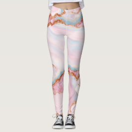 Marble Agate Trendy Blue Pink Gold Collection Leggings