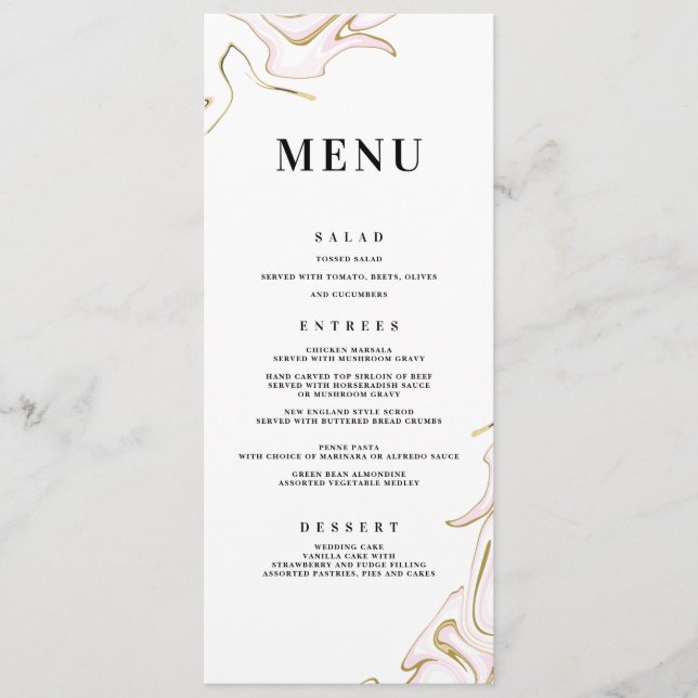 Marble Agate Wedding Menu | Rosa und Gold Menükarte (Vorderseite)