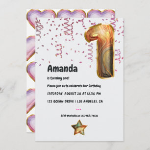 Marble Balloon 1. Geburtstagsfeier Einladung