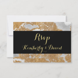 Marble Black and Gold Wedding RSVP Karte