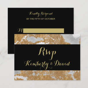 Marble Black and Gold Wedding RSVP Karte