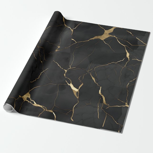Marble Black Gold Geschenkpapier (Ungerollt)