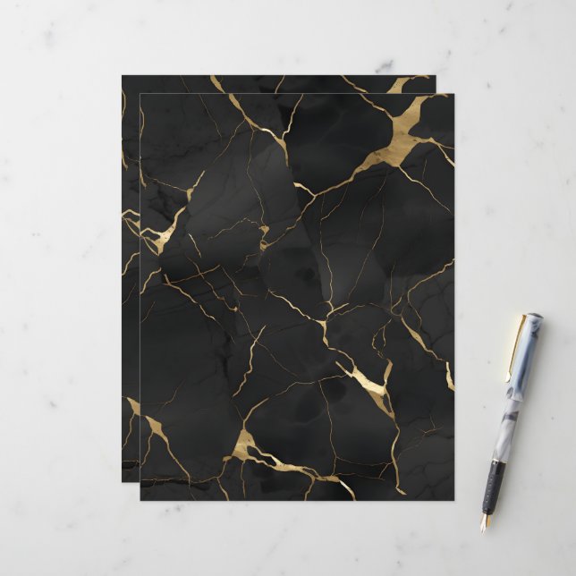 Marble Black Gold Scrapbook Paper (Vorderseite/Rückseite Beispiel)