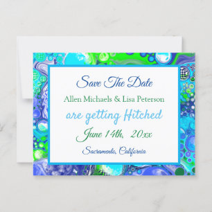 Marble Blue Green Pour Paint.Wedding Save the Date Postkarte