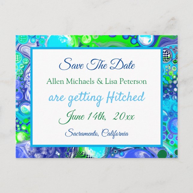 Marble Blue Green Pour Paint.Wedding Save the Date Postkarte (Vorderseite)
