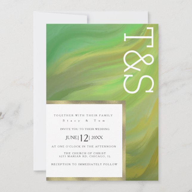 Marble Bold Green Forest Typografy Wedding Einladung (Vorderseite)