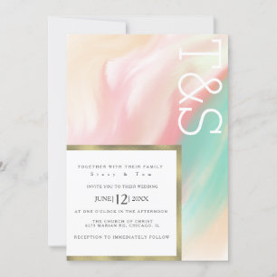 Marble Bold Pink Aquamarin Peach Typografy Wedding Einladung