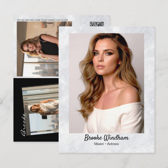 Marble Border Promo Card Postcard | QR Code Postkarte (Vorne/Hinten)