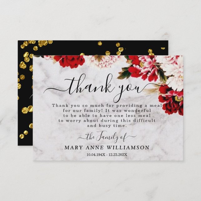 Marble Burgundy Blush Begräbnis Danke Karte (Vorne/Hinten)