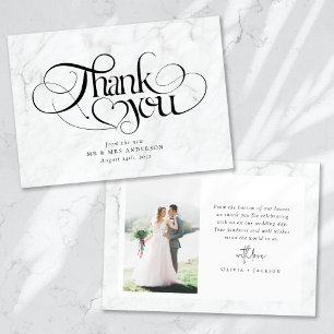 Marble Chic Calligraphy Script Foto Wedding Dankeskarte
