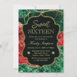 Marble Christmas Agate & Gold Glitzer Sweet 16 Einladung