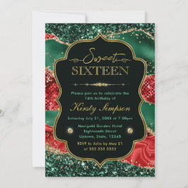 Marble Christmas Agate & Gold Glitzer Sweet 16 Einladung
