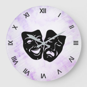 Marble Comedy and Tragedy Theater Masks Numerals Große Wanduhr