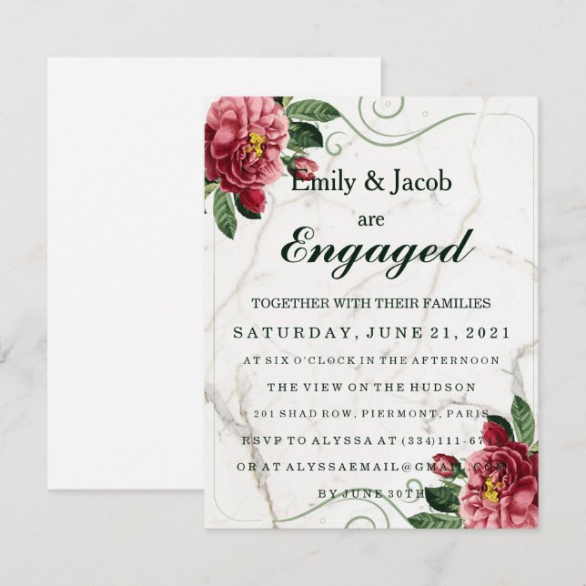 Marble Elegant Wedding Verlobung Einladung (Vorne/Hinten)
