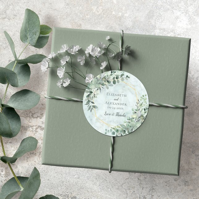 Marble Eucalyptus Greenery Geometric Wedding Runder Aufkleber (Von Creator hochgeladen)