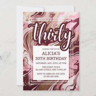 Marble Fluid Gold Burgundy Pink 30. Geburtstag Einladung