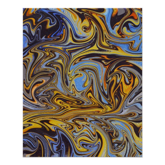 Marble Forms – Blue & Gold Abstract Art Poster (Vorderseite)