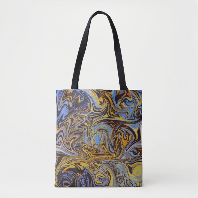 Marble Forms – Blue & Gold Artistic Tote Bag (Vorderseite)