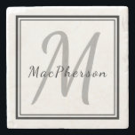 Marble für Personalisierten Monogramm Steinuntersetzer<br><div class="desc">Dieses mit Monogramm Design kann auch mit Ihrem Namen personalisiert werden. Die schwarze Typografie ist Set in einem handgeschriebenen Skript-Schriftart und die erste ist Set in einem grau populären Schriftart. Der Text ist von zwei schwarzen Rändern umgeben. Text- und Randfarben können im Menü Bearbeiten geändert werden. Die Textgröße kann auch...</div>