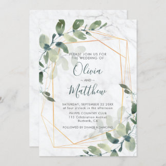 Marble Geometric Gold Eucalyptus Wedding Einladung