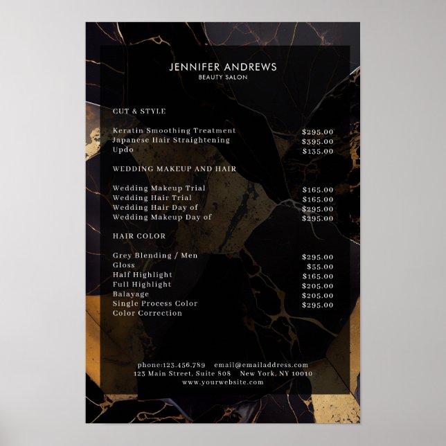 Marble Gold Black Salon Preisliste Poster (Vorne)