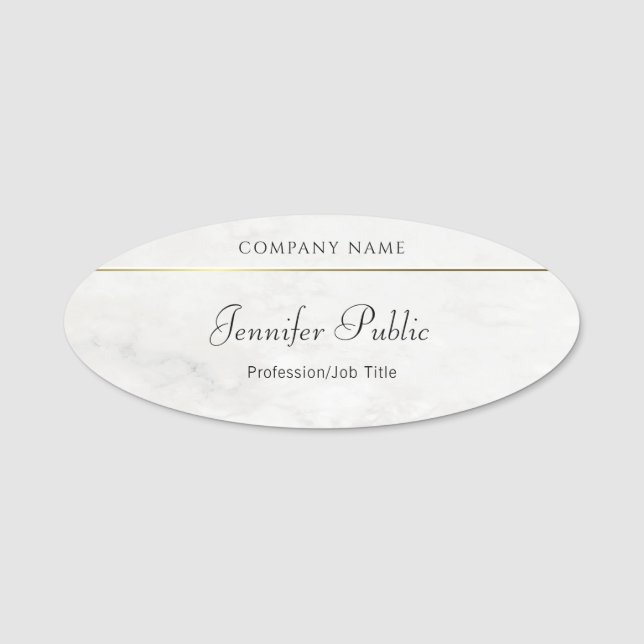 Marble Gold Elegante Handname Skript Vorlage Namensschild (Vorderseite)