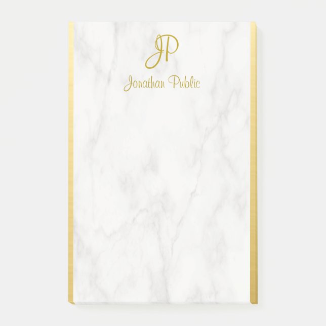 Marble Gold Mit Monogramm Post-it Klebezettel (Vorderseite)