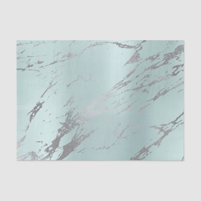 Marble Gray Aqua Blue Metallic Silver Seidenpapier (Vorderseite)