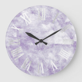 Marble Gray Silver Lila Amethyst Roman Numbers Große Wanduhr