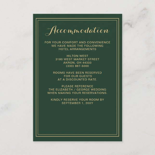 Marble Green and Gold Wedding Details Card Begleitkarte (Vorderseite)
