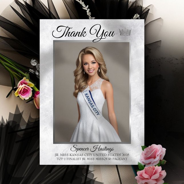 Marble Ice Pageant Dankeschön Karte (This custom thank you card features your photo, pageant title, and space for a personal message)