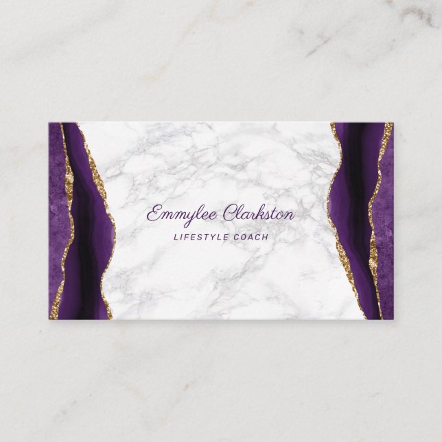 Marble Lila Gold Agate Business Card Visitenkarte (Vorderseite)