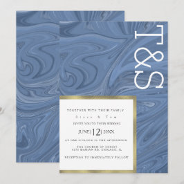 Marble Liquid Dark Blue Gold Typografy Wedding Einladung