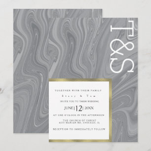 Marble Liquid Gray Agate Typografy Wedding Einladung
