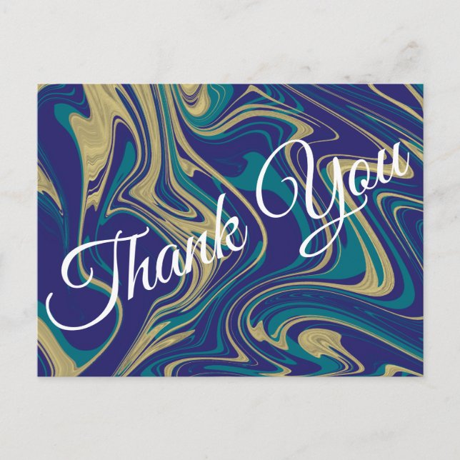 Marble Liquid Imitate Gold Blue Greenish Vielen Da Postkarte (Vorderseite)