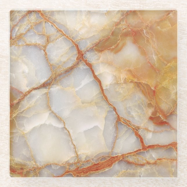 Marble Majestät: Glossy Elegance Glasuntersetzer (Vorderseite)