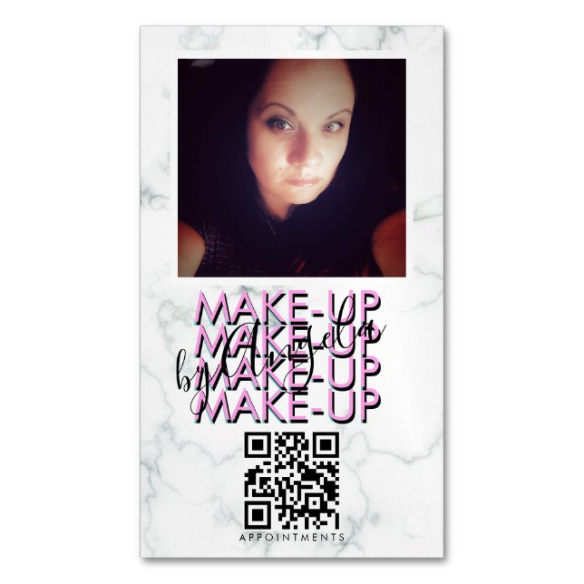 Marble Makeup Salon QR Code Foto Magnetische Visitenkarte (Vorderseite Vertikal)