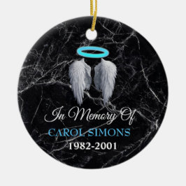 Marble Memorial Halo & Angel Wings Keramik Ornament